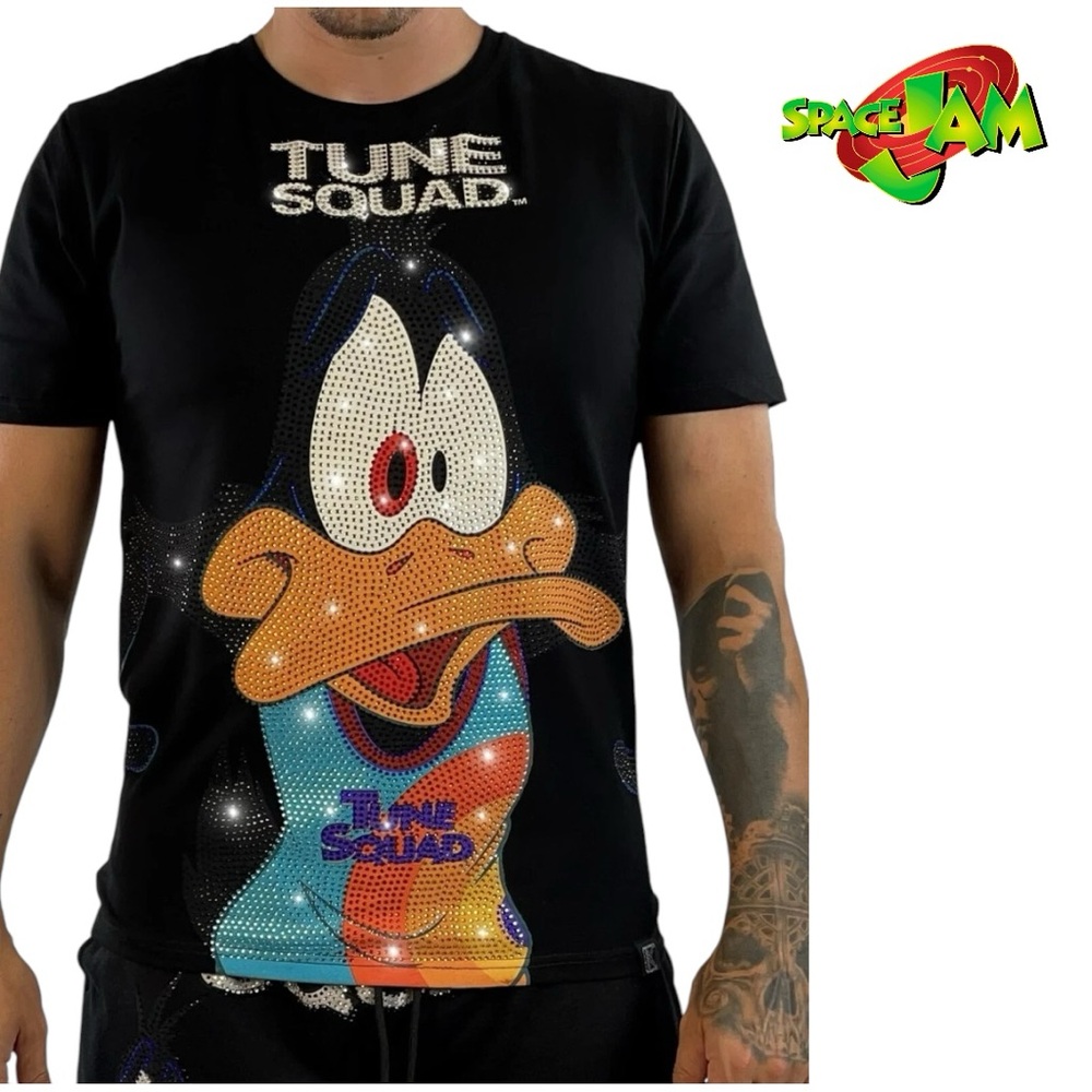deKRYPTIC Space Jam Tune Squad Rhinestone Daffy Duck Black Tee‎ Shirt - Size S